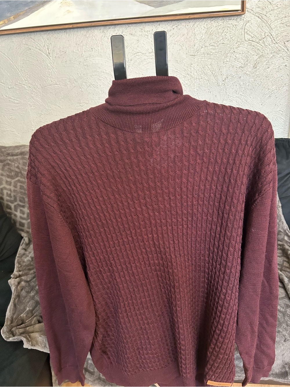 Joseph Abboud Cable Knit Turtleneck Sweater - Burgundy